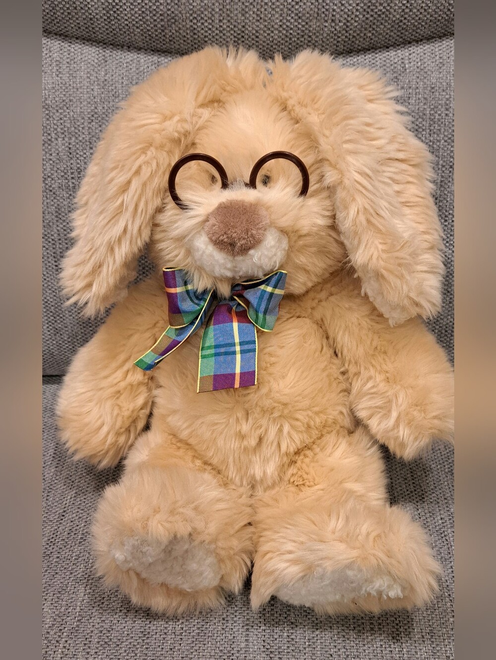 Vintage 1993 GUND Seemore Bunny Rabbit Plush Stuffed Animal Plaid Bow Glasses